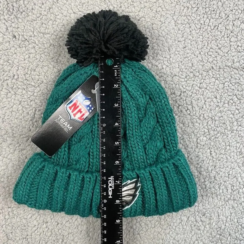 Girls Youth NFL One Size Green Philadelphia Eagles Cable Cuffed Knit Hat w/ Pom